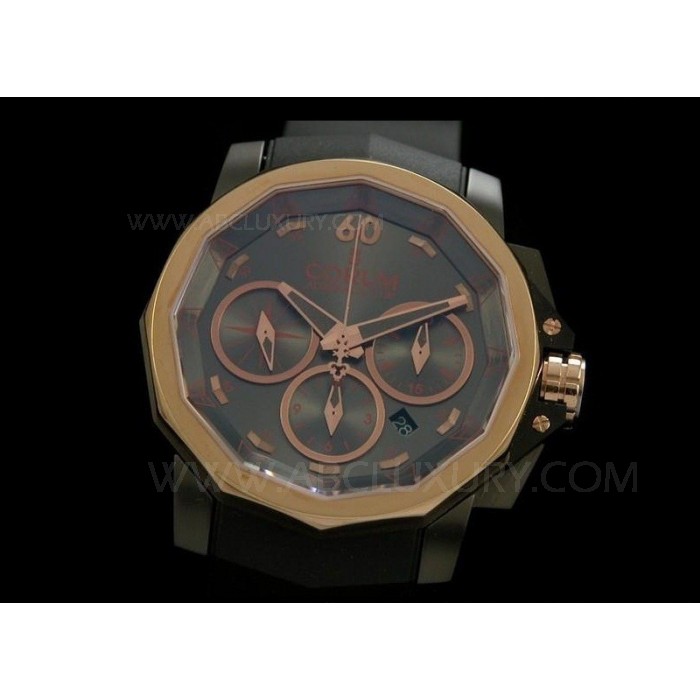 Replika Corum Admirals Cup Chronograph Klokker Grey Dial Rose Gold Bezel DLC belagt sak SCO013